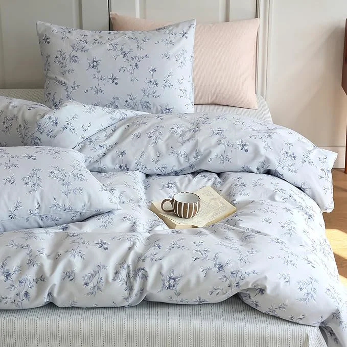 Modern HighBuy Comfy Blue Floral Comforter Set Queen Size Teen Girl Bedding Comforters for Queen Bed Smooth Soft Comforters Boho Style Floral Queen Comforter Set with 2 Pillowcases Optimized