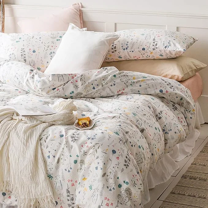 Contemporary HighBuy 3 Piece King Comforter Set White Bedding Comforter Sets King with Floral Botanical for Women Girl Boho Comforter King Cottagecore Bedding Comforter Bed Set 1 Comforter and 2 Pillowcase Easy-to-Use