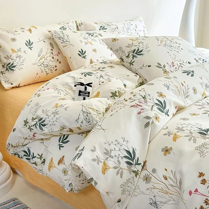 Refined HighBuy Full Size Comforter Set Yellow Pink Floral Soft All-Season Bedding Comforter for Girls Teens Women Quilted Warm Fluffy Floral Comforter Set 3 Piece Bedding Set Lightweight Breathable