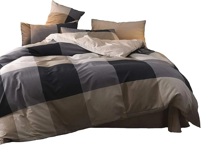 Eco-Friendly King Comforter Set Plaid 3 Pieces Soft Bedding Plaid Comforter Vintage Style Checkered Gingham King Comforter Set for All Seasons 1 Comforter and 2 Pillowcases Innovative