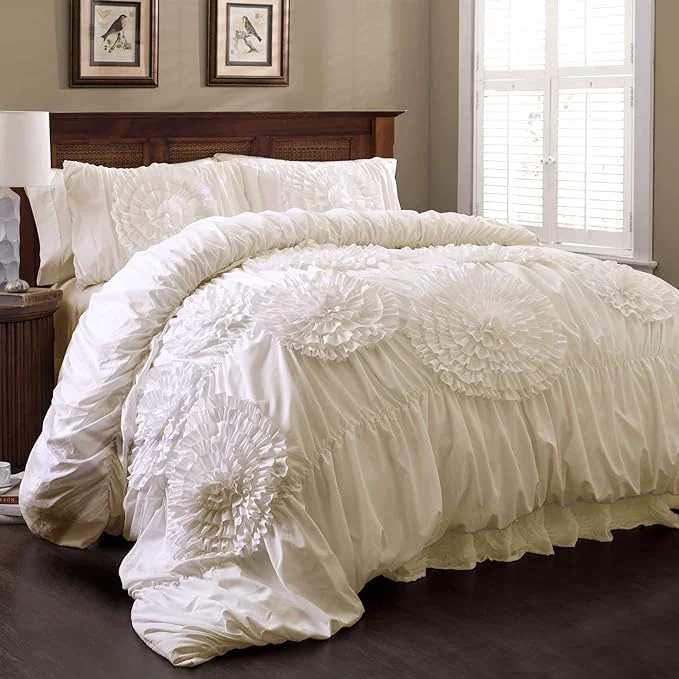 Easy-to-Use Lush Decor 3 Piece Serena Comforter Set King Ivory Soft