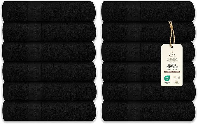 First-Class Medium Bath Towels Bulk Set of 12 – Cotton Terry – 24 x 48 – Quick Dry Fine Crafted