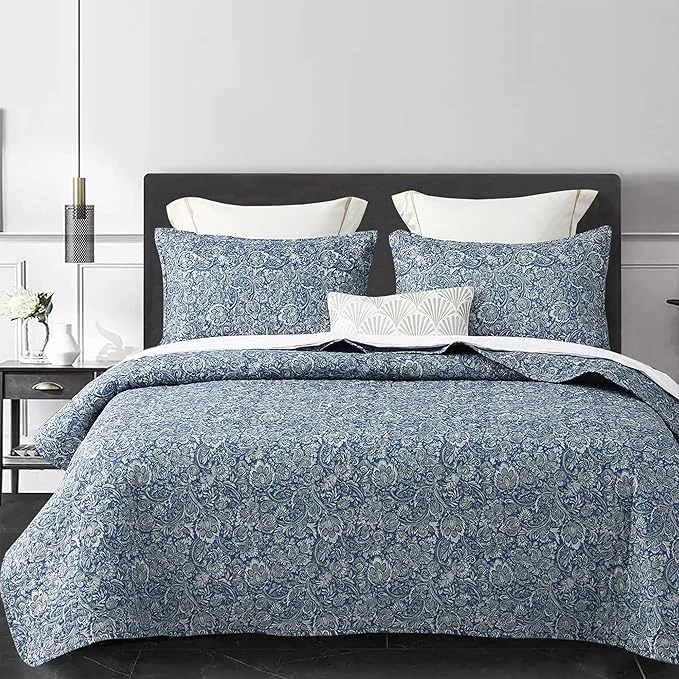 Reusable DURLENGEN Quilt Set California King Size 3Pcs Soft Microfiber Lightweight Bedspread Blue amp Green Paisley Floral Geometric Pattern Coverlet for All Season Layering Cal King 112×104 Paisley Blue Exclusive