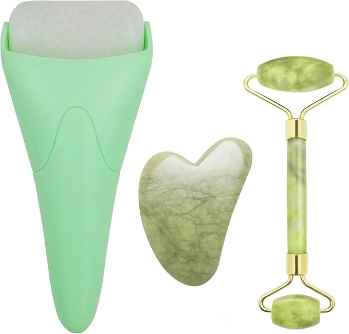 Long-Lasting Chikoni 3 in 1 Ficial Face Ice Jade Roller and Gua Sha Tool Natural Jade Sustainable