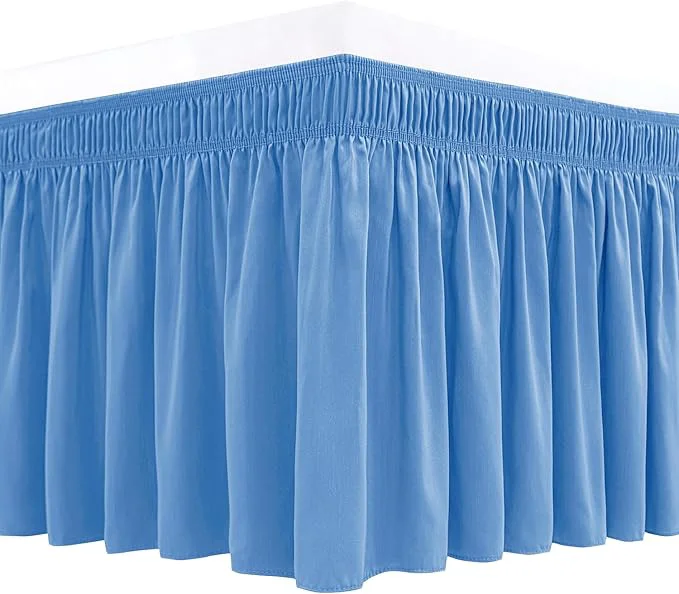 Verified Biscaynebay Wrap Around Bed Skirts for Full amp Full XL Beds 15 quot Drop Denim Blue Elastic Dust Ruffles with Adjustable Belts Silky Luxrious Fabric Machine Washable Clean