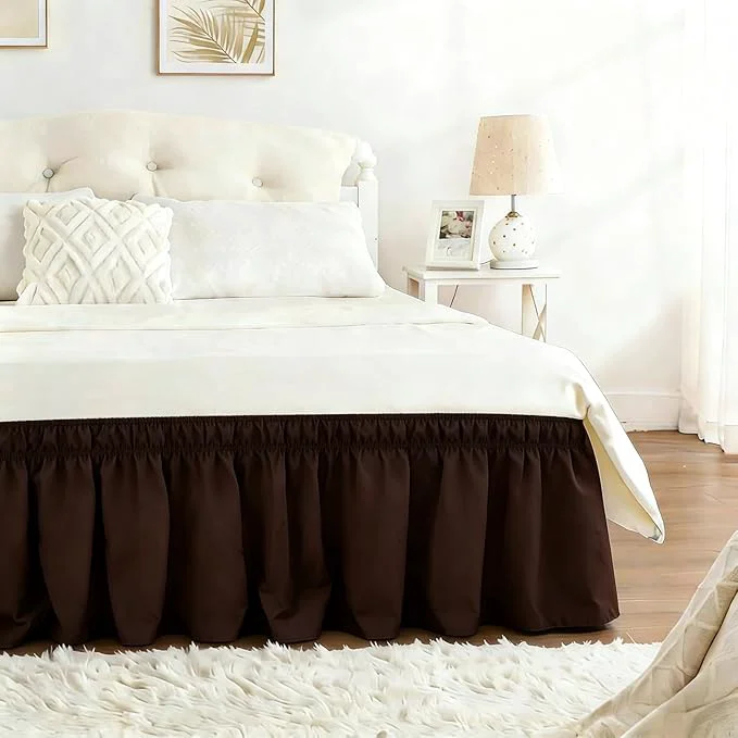 Trendy RIMELA Bed Skirt Queen Size 18 Inch Drop Elastic Bed Skirting for Bed Base and Frame Bedding Dust Ruffle Easy to Install Wrap Around Adjustable Bedskirt Chocolate Brown Fine Crafted