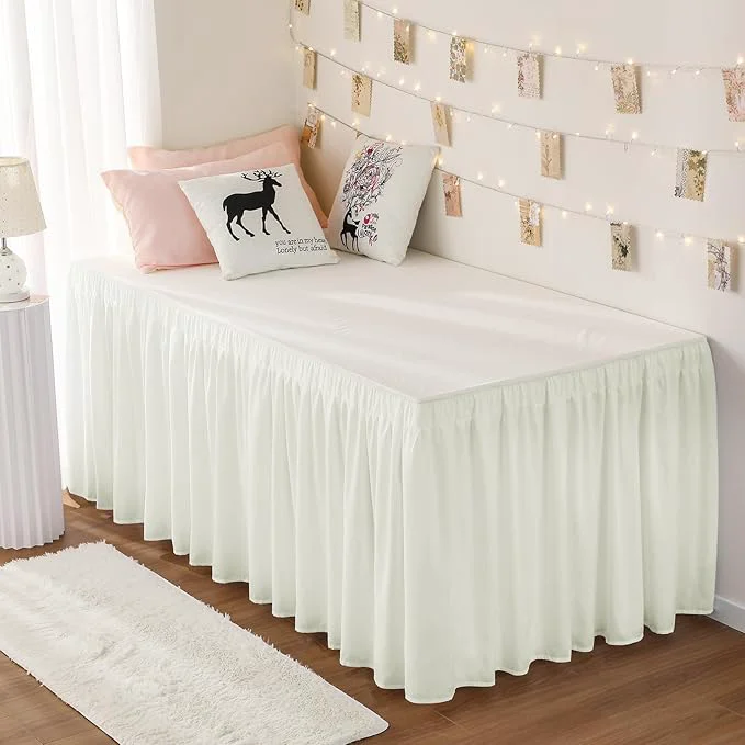 Easy-to-Use RIMELA Dorm Bed Skirt Twin XL 46 Inch Drop Easy to Install Extra Long Wrap Around Elastic Dust Ruffle Cream Bedskirt Solid Silky Fabric Twin XL 80 L x 39 W amp Twin 75 L x 39 W Expertly Made