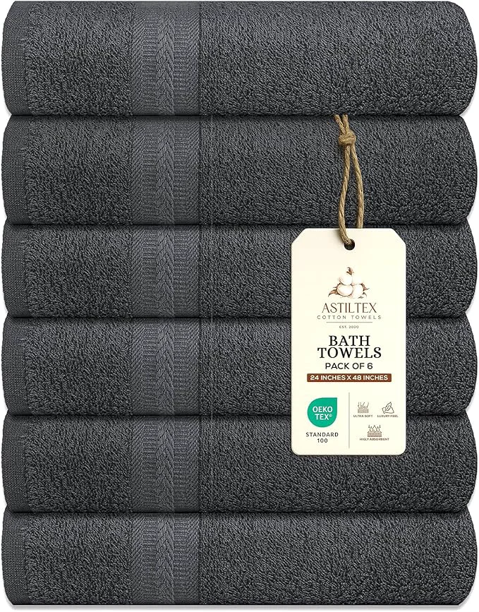 Authentic Medium Bath Towels Pack of 6 – 24×48 Inches – Soft Quick Dry Highly Functional
