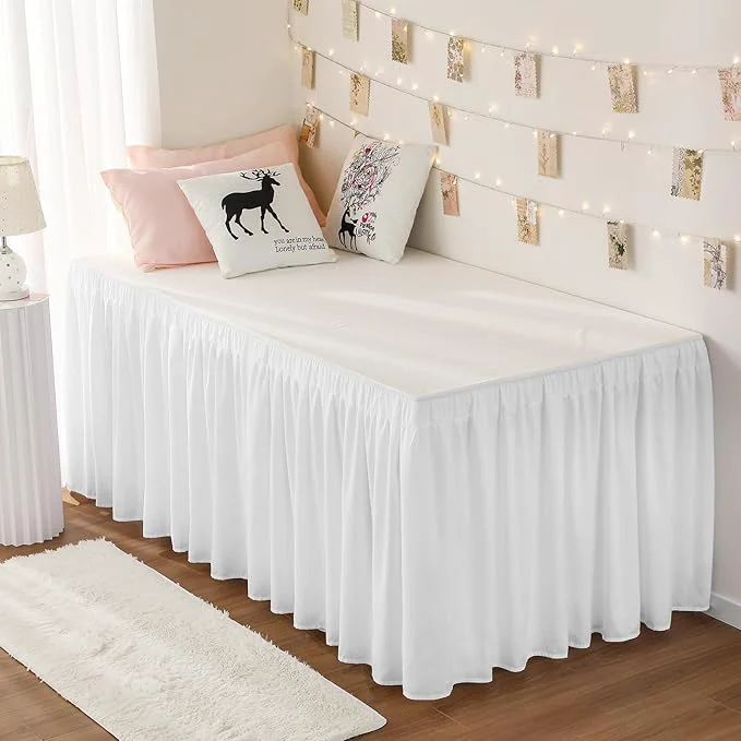 Clean RIMELA Dorm Bed Skirt Twin XL 32 Inch Drop Easy to Install Extra Long Wrap Around Elastic Dust Ruffle White Bedskirt Solid Silky Fabric Machine Washable Bedroom Decor Reliable