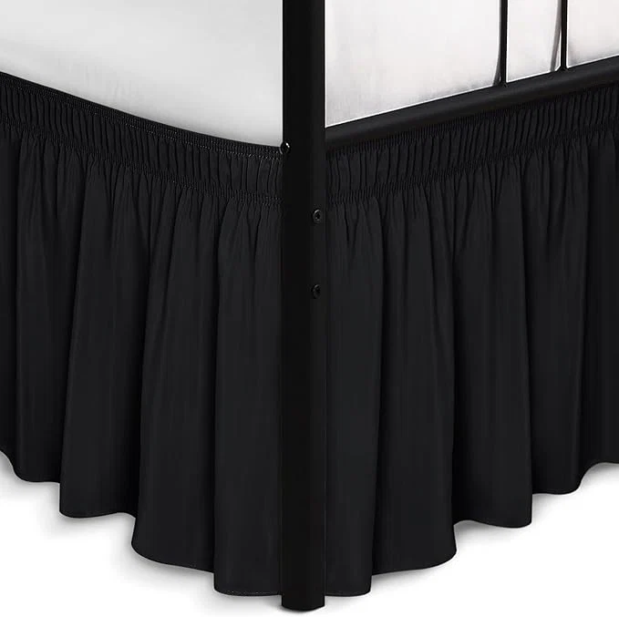 Prestigious Biscaynebay Wrap Around Bed Skirts with Split Corners for King Beds 18 quot Drop Black Adjustable Elastic Dust Ruffles Easy Fit Wrinkle Resistant Silky Luxurious Fabric Machine Washable Safe
