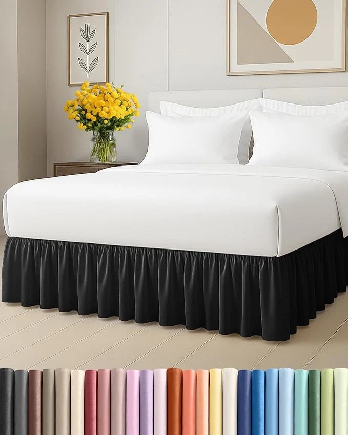 First-Class Bedskirt Twin Size Ruffle – 15 inch Drop Dust Ruffle Bed Skirt with Platform – Ultra-Soft Easy Fit Premium Hotel Quality – Wrinkle Fade amp Shrink Resistant – for Women Men Kids and Teens – Black