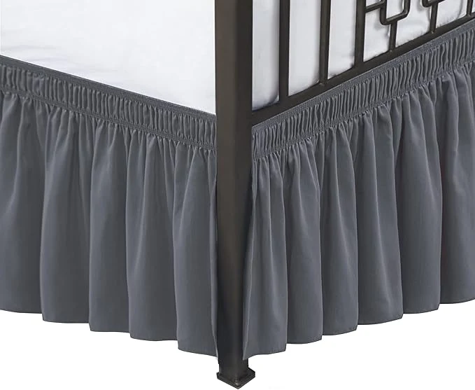 Comfortable Biscaynebay Wrap Around Bed Skirts with Split Corners for King Beds 14 quot Drop Dark Grey Elastic Dust Ruffles Adjustable Easy Fit Wrinkle amp Fade Resistant Silky Luxurious Fabric Machine Washable Top-Quality