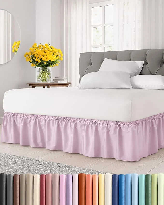 Eco-Friendly Wrap Around Dust Ruffle Bed Skirt – Light Pink – for King Size Beds with 15 Inch Drop – Elastic Strap – Adjustable Pleated Bedskirt with Brushed Fabric and Wrinkle – for Women Men Kids amp Teens Natural