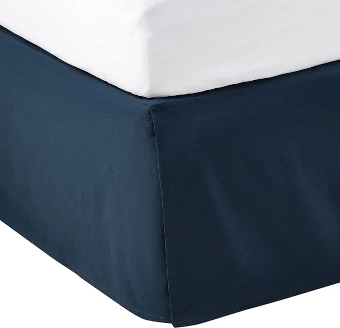Pure Amazon Basics Lightweight Pleated Bed Skirt Fade Resistant Wrinkle Resistant Machine Washable Queen Navy Blue Functional