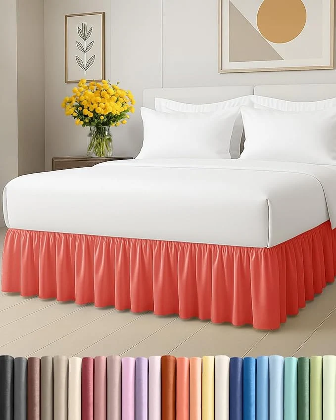 Responsible Bedskirt Twin Size Ruffle – 18 inch Drop Dust Ruffle Bed Skirt with Platform – Ultra-Soft Easy Fit Premium Hotel Quality – Wrinkle Fade amp Shrink Resistant – for Women Men Kids and Teens – Coral Refined