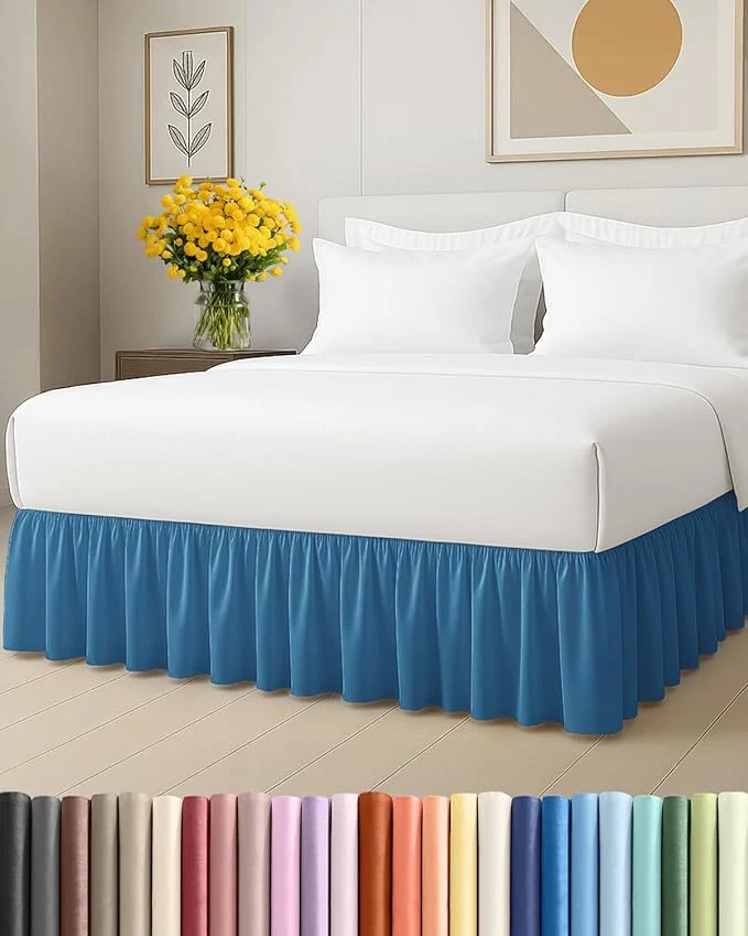 Convenient Bedskirt King Size Ruffle – 12 inch Drop Dust Ruffle Bed Skirt with Platform – Soft Easy Fit Premium Hotel Quality – Wrinkle Fade amp Shrink Resistant – for Women Men Kids and Teens – Denim Blue Fashionable