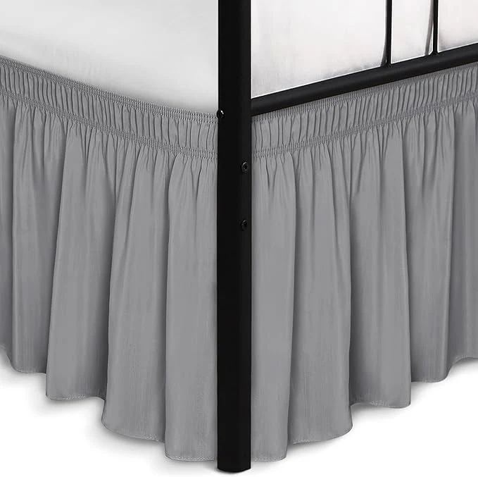 Effective Biscaynebay Wrap Around Bed Skirts with Split Corners for Full Beds 16 quot Drop Silver Grey Elastic Dust Ruffles Adjustable Easy Fit Wrinkle amp Fade Resistant Silky Luxurious Fabric Machine Washable Prestigious