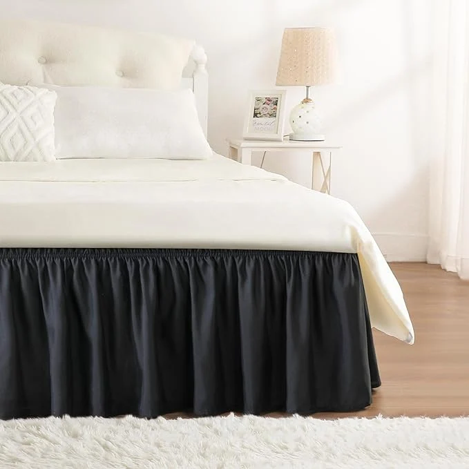 Classic RIMELA Bed Skirting Queen Size Black Bed Skirt 25 Inch Drop Wrap Around Elastic Adjustable Bedskirt Dust Ruffle for Bed Frame amp Box Spring Soft Durable Fabric Machine Washable Easy to Install Trusted