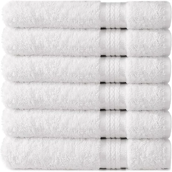 Elite Cotton Craft Ultra Soft 6 Pack Hand Towels 16×28 White Weighs 6 Ounces Each Clean