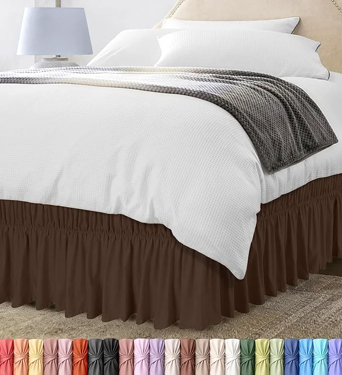 Premium Wrap Around Ruffle Queen Size Bed Skirt – Adjustable Buckle amp Elastic Belt for Easy Installation 16 Inch Drop – Brushed Microfiber – Machine Washable Fade and Wrinkle Resistant Brown Minimalist