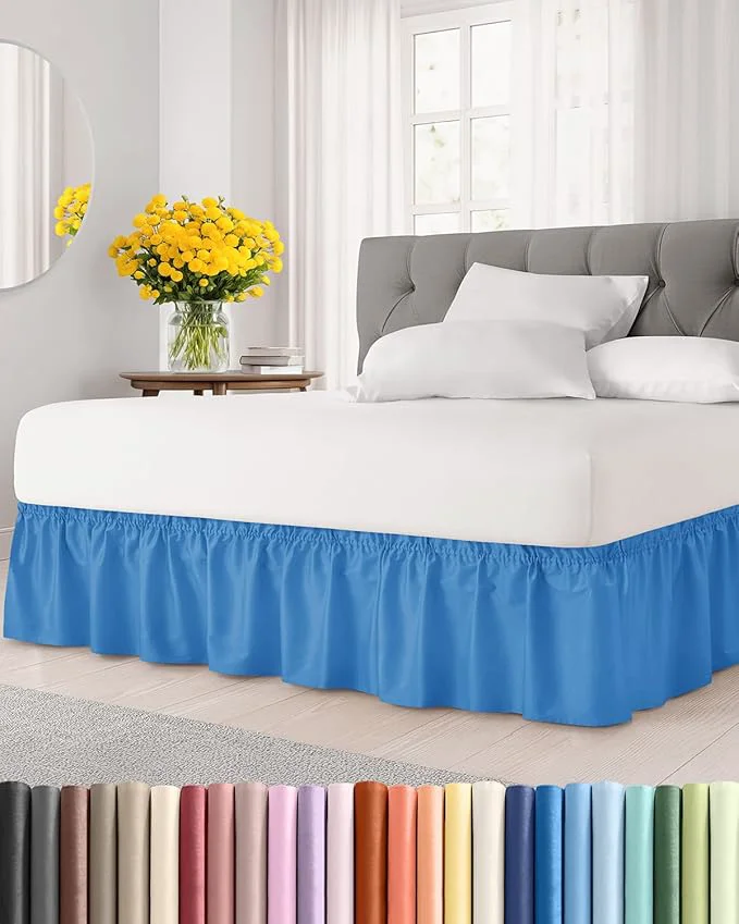 Artisan Wrap Around Dust Ruffle Bed Skirt – Royal Blue – for Queen Size Beds w 15 Inch Drop – Easy Fit Elastic Strap – Adjustable Pleated Bedskirt w Brushed Fabric – Wrinkle Women Men Kids amp Teens Convenient