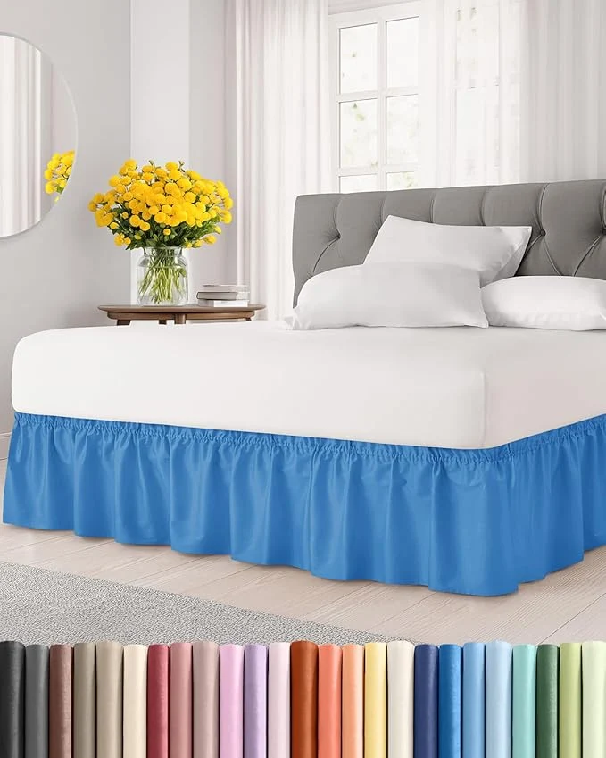 Specialty Wrap Around Dust Ruffle Bed Skirt – Royal Blue – for Full Size Beds w 12 Inch Drop – Easy Fit Elastic Strap – Adjustable Pleated Bedskirt w Brushed Fabric – Wrinkle Women Men Kids amp Teens Sustainable