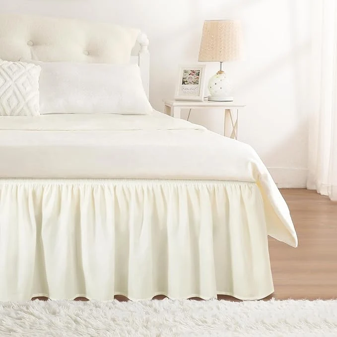 Trusted RIMELA Cream Queen Bed Skirt 18 Inch Drop Wrap Around Elastic Bed Skirts Queen Size Dust Ruffle Bedskirt for Adjustable Bed Base Solid Fade Resistant Silky Fabric Machine Washable Original
