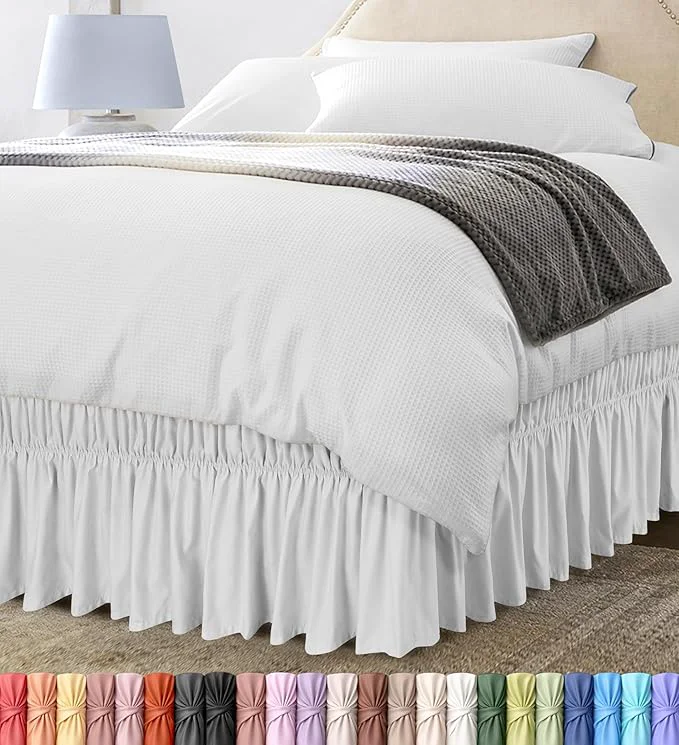Premium Material Wrap Around Ruffle Queen Size Bed Skirt – Adjustable Buckle amp Elastic Belt for Easy Installation 16 Inch Drop – Brushed Microfiber – Machine Washable Fade and Wrinkle Resistant White High-Grade