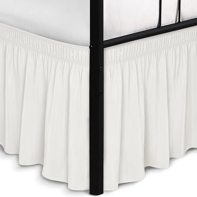 Smooth Biscaynebay Wrap Around Bed Skirts with Split Corners for King Beds 15 quot Drop Ivory Adjustable Elastic Dust Ruffles Easy Fit Wrinkle Resistant Silky Luxurious Fabric Machine Washable Top-Quality