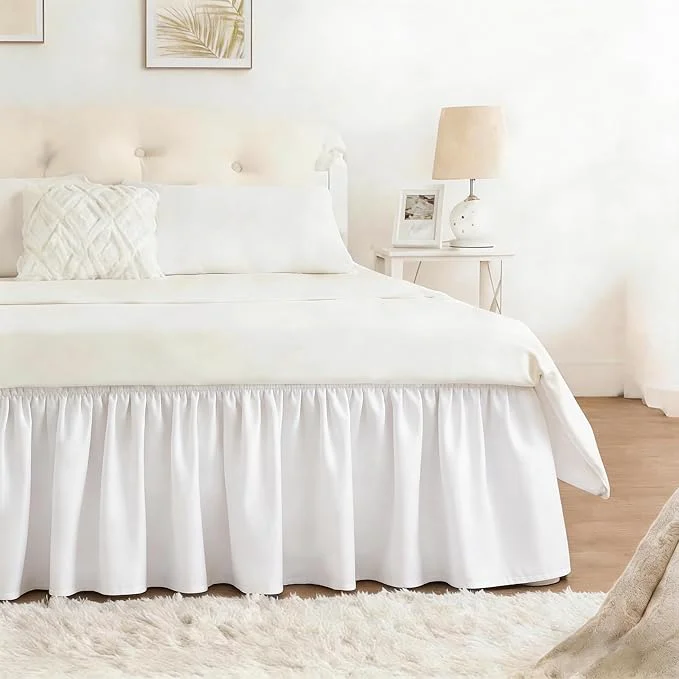 Unique RIMELA White Bed Skirt Queen Size 12 Inch Drop Wrap Around Elastic Adjustable Bedskirt Bed skirting Dust Ruffle for Bed Frame amp Box Spring Soft Durable Fabric Machine Washable Easy to Install Elite