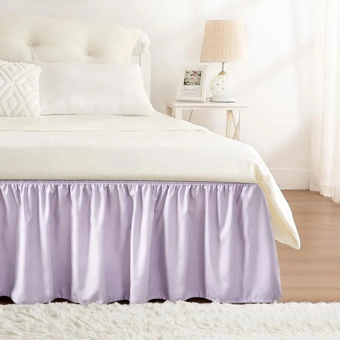 High-End RIMELA Lavender Purple Bed Skirt King Size 15 Inch Drop Wrap Around Elastic Bedskirt Dust Ruffle for Adjustable Bed Base Machine Washable Easy to Install Bed Skirts Flexible