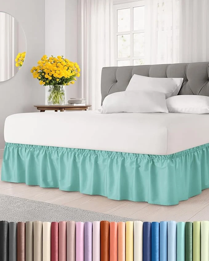 Effective Wrap Around Dust Ruffle Bed Skirt – Spa Blue – Twin Twin XL Size Beds with 24 Inch Drop – Easy Fit Elastic Strap – Adjustable Pleated Bedskirt w Brushed Fabric Wrinkle – Women Men Kids amp Teens Advanced
