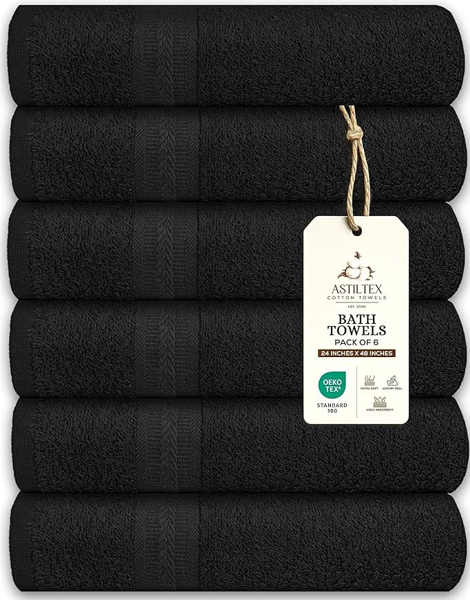 Pure Medium Bath Towels Pack of 6 – 24×48 Inches – Soft Quick Dry Highly Environmentally Friendly