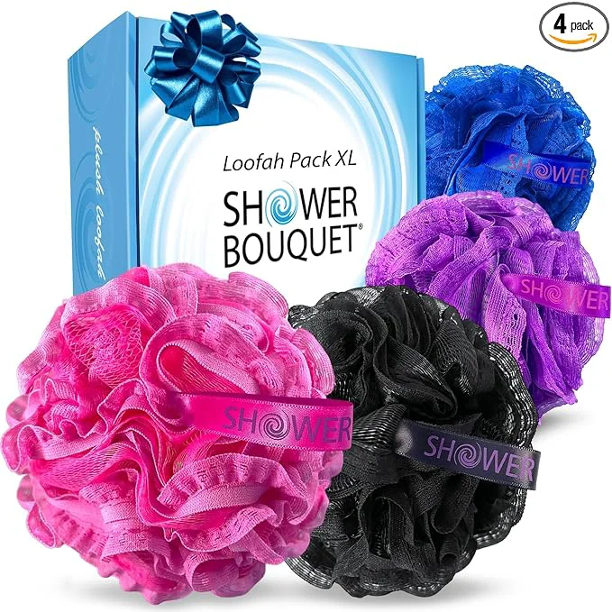 Refined Loofah-Bath-Sponge Hot-Lacey-Mesh 4-Steamy-Lace-Colors by Shower Bouquet Exclusive