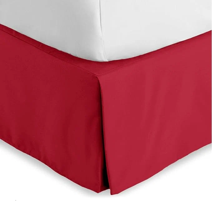 Reusable Bare Home Queen Bed Skirt – 15-Inch Tailored Drop Easy Fit – Bed Skirt for Queen Beds – Center amp Corner Pleats Queen Red Sustainable
