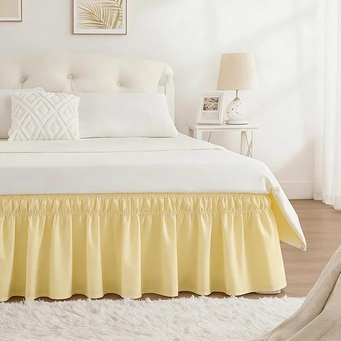 Original RIMELA Bed Skirt Queen Size 14 Inch Drop Wrap Around Elastic Bedskirt Solid Microfiber Luxury Hotel Quality Fabric Easy to Install Machine Washable Wrinkle amp Fade Resistant Light Yellow Prestigious