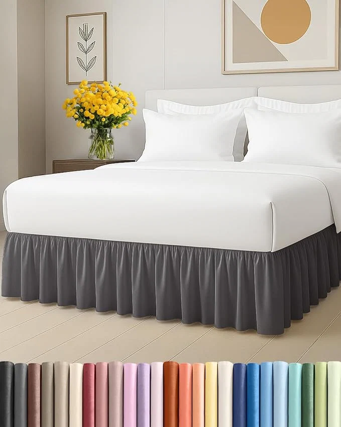 Secure Bedskirt Twin Size Ruffle – 12 inch Drop Dust Ruffle Bed Skirt with Platform – Ultra-Soft Easy Fit Premium Hotel Quality – Wrinkle Fade amp Shrink Resistant – For Women Men Kids amp Teens – Dark Grey Fashionable