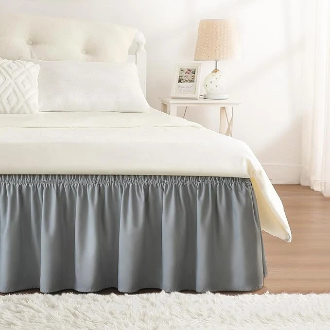 Traditional RIMELA Gray Queen Bed Skirt 12 Inch Drop Elastic Bed Skirts Queen Size Dust Ruffle Light Grey Bedskirt for Adjustable Bed Base Solid Fade Resistant Silky Fabric Machine Washable Easy to Install Versatile
