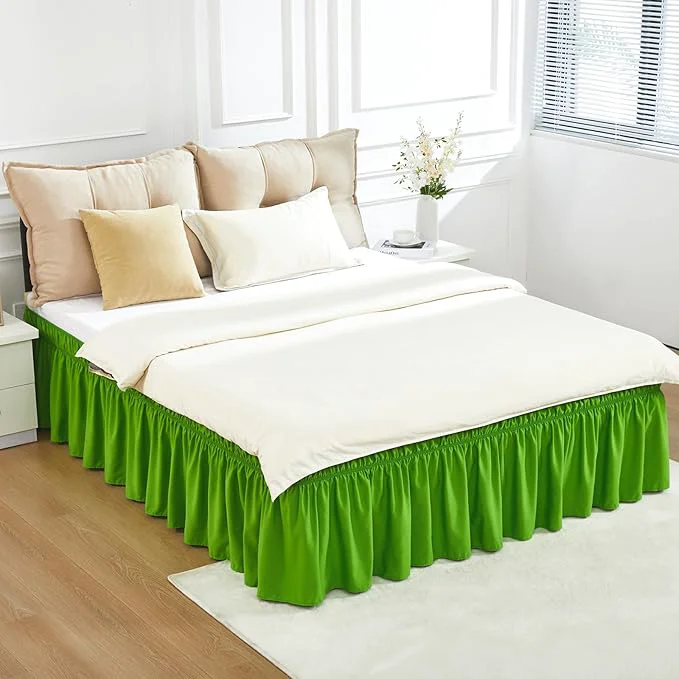 Recyclable RIMELA Green Bed Skirt Queen Size 18 Inch Drop Elastic Bed Skirting for Bed Base and Frame Bedding Dust Ruffle Easy to Install Lightweight Wrap Around Adjustable Bedskirt Luxury