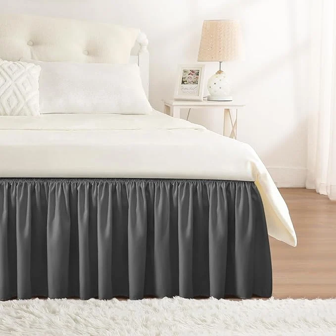 Traditional RIMELA Dark Grey Bed Skirt Queen Size 12 Inch Drop Elastic Bed Skirting for Bed Base and Frame Bedding Dust Ruffle Easy to Install Lightweight Comforter Set with Wrap Around Adjustable Bedskirt Modern