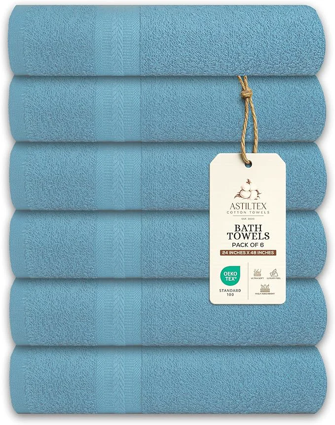 Smooth Medium Bath Towels Pack of 6 – 24×48 Inches – Soft Quick Dry Highly Minimalist