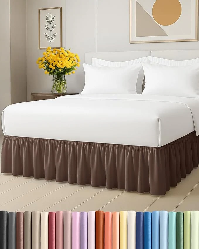 Bedskirt Full Size Ruffle – 15 inch Drop Dust Ruffle Bed Skirt with Platform – Ultra-Soft Easy Fit Premium Hotel Quality – Wrinkle Fade amp Shrink Resistant – for Women Men Kids and Teens – Brown High-Grade