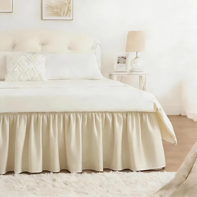 Solid RIMELA Light Beige Bed Skirt King Size 18 Inch Drop Elastic Bed Skirting for Bed Base and Frame Bedding Dust Ruffle Easy to Install Lightweight Wrap Around Adjustable Bedskirt Expertly Made