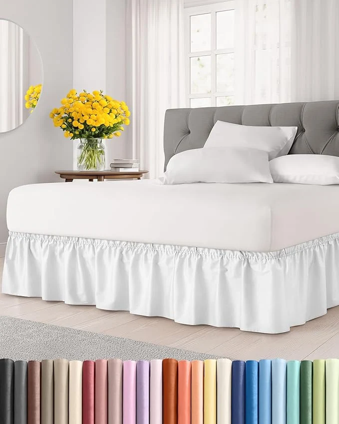 Trusted Wrap Around Dust Ruffle Bed Skirt – White – for Queen Size Beds with 15 Inch Drop – Easy Fit Elastic Strap – Adjustable Pleated Bedskirt w Brushed Fabric – Wrinkle – for Women Men Kids amp Teens Casual