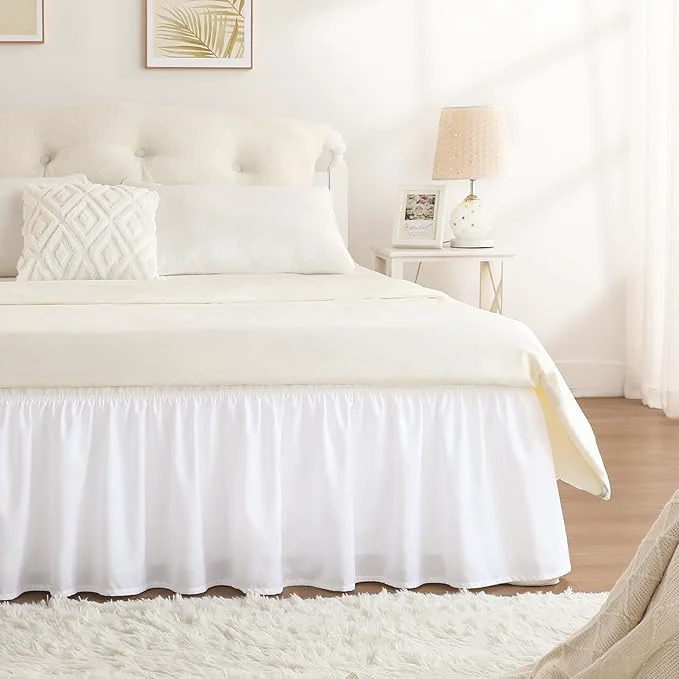 Authentic RIMELA White Bed Skirt Queen Size 16 Inch Drop Elastic Bed Skirting for Bed Base and Frame Bedding Dust Ruffle Easy to Install Lightweight Wrap Around Adjustable Bedskirt