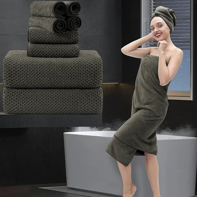 High-Performance 8 Piece Bathroom Towel Set Brown 2 Oversized Large Bath Towels Sheet 2 Hand Smart