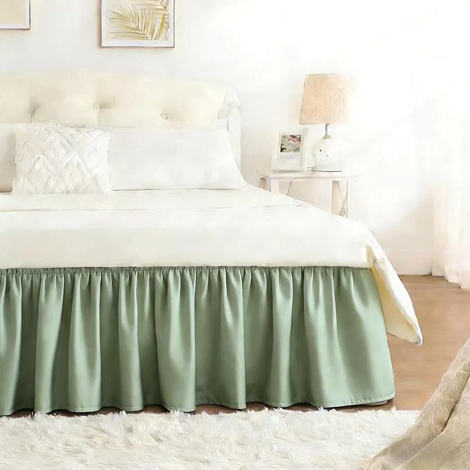 Breathable RIMELA Sage Green Bed Skirt Twin Size 15 Inch Drop Elastic Bed Skirting for Bed Base and Frame Bedding Dust Ruffle Easy to Install Wrap Around Adjustable Bedskirt Long-Lasting