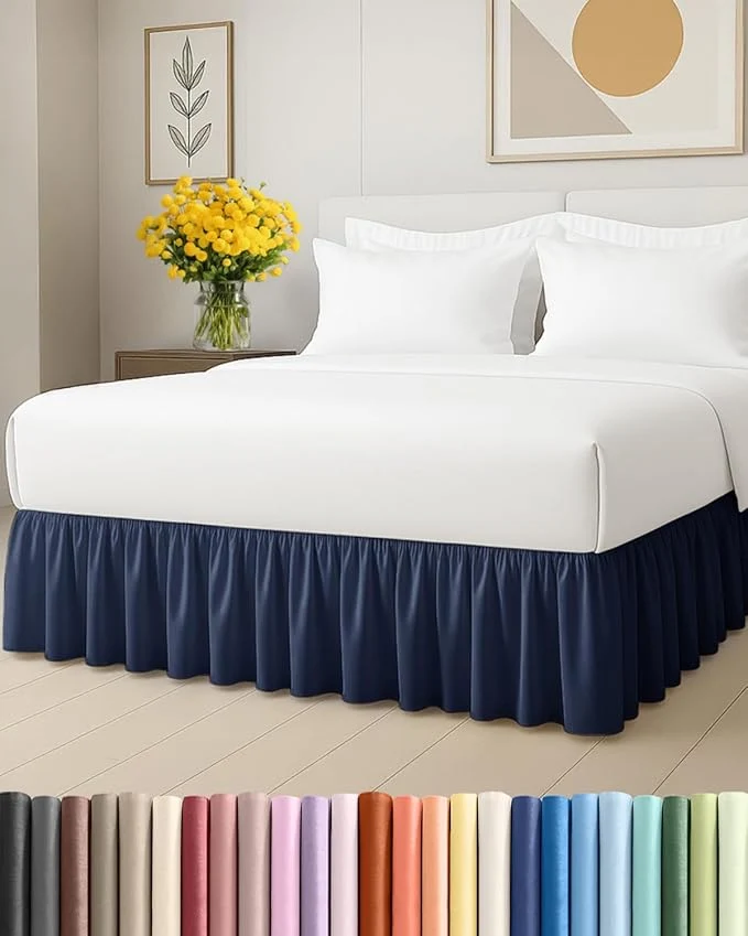 Organic Bedskirt Queen Size Ruffle – 15 inch Drop Dust Ruffle Bed Skirt with Platform – Ultra-Soft Easy Fit Premium Hotel Quality – Wrinkle Fade amp Shrink Resistant – for Women Men Kids and Teens – Navy Relaxed