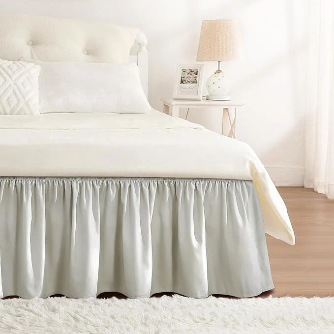 Versatile RIMELA Light Grey Bed Skirt King Size 15 Inch Drop Wrap Around Elastic Bedskirt Dust Ruffle for Adjustable Bed Base Machine Washable Easy to Install Bed Skirts Exclusive