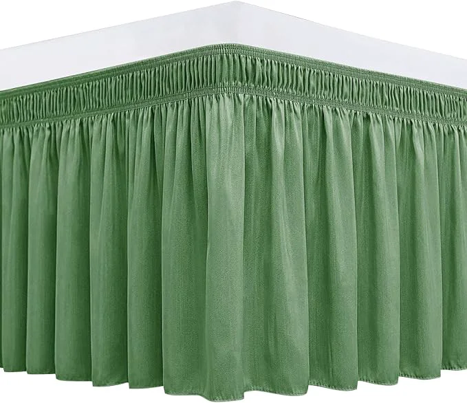 Elite Biscaynebay Wrap Around Bed Skirts for Queen Size Beds 18 quot Drop Sage Adjustable Elastic Dust Ruffles Easy Fit Wrinkle Resistant Silky Luxurious Fabric Machine Washable Classic